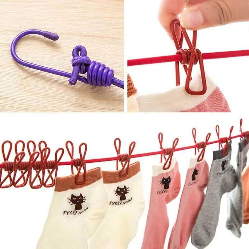 Portable Drying Rope with 12 Clips & 2 Hooks - Image 2