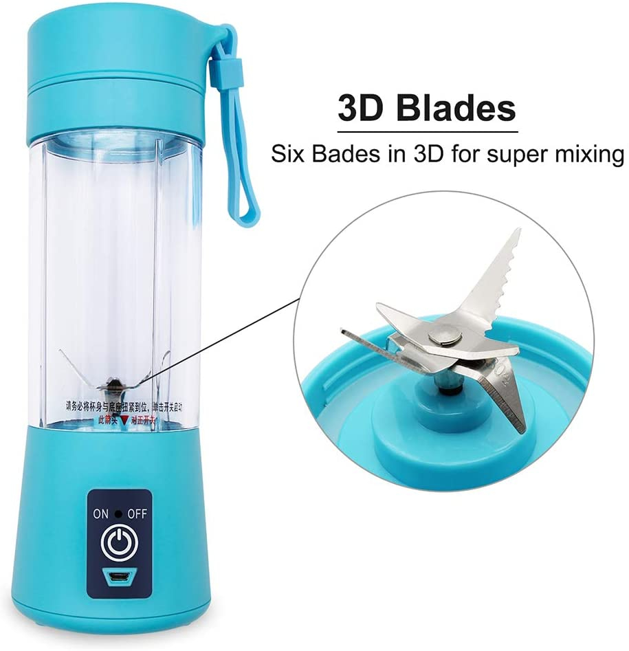 Portable 6-Blade USB Rechargeable Juicer Blender for Smoothies Shakes Baby Food and Outdoor Use (Random Color) - Image 3