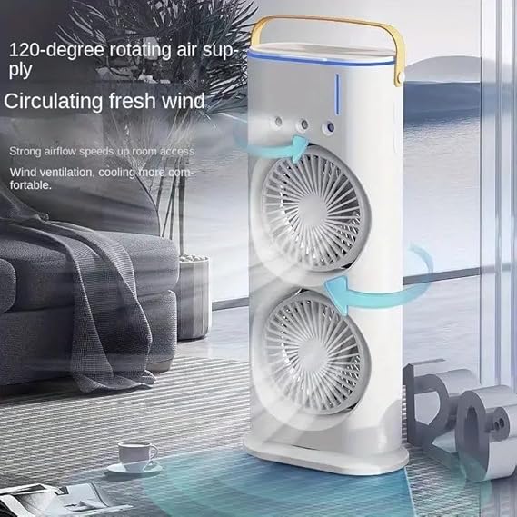 Mini Double Head Mist Fan with LED Light & Humidifier | Portable USB Air Cooler for Home Office Travel - Image 4
