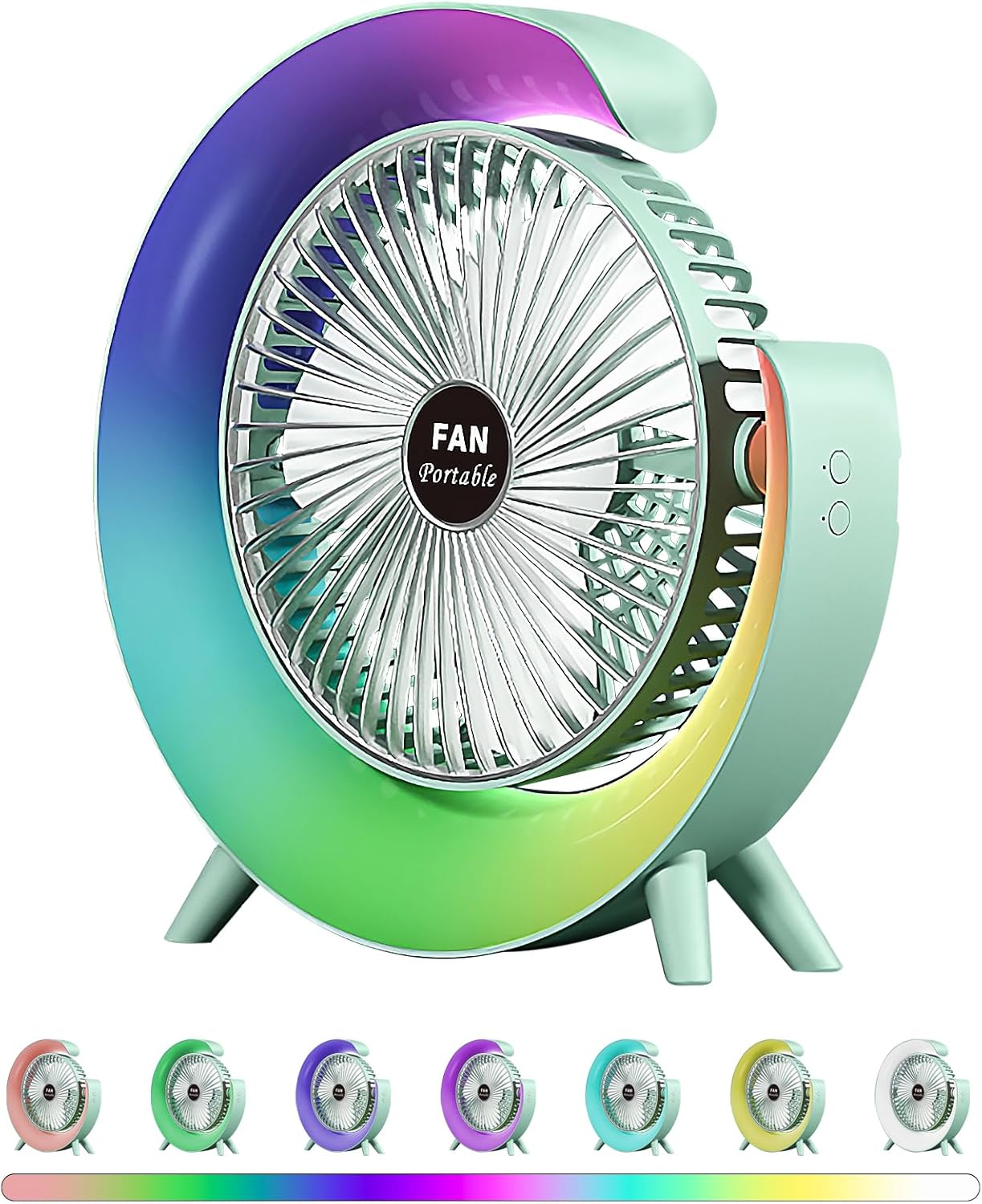 Colorful USB Rechargeable Desktop Fan | Silent Cooling, LED Ambient Light, 3-Speed Rotation - Image 6