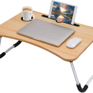 Laptop Table | Beige Color | Foldable Legs, Tablet Groove & Cup Slot | Perfect for Working, Reading, Writing, and Eating