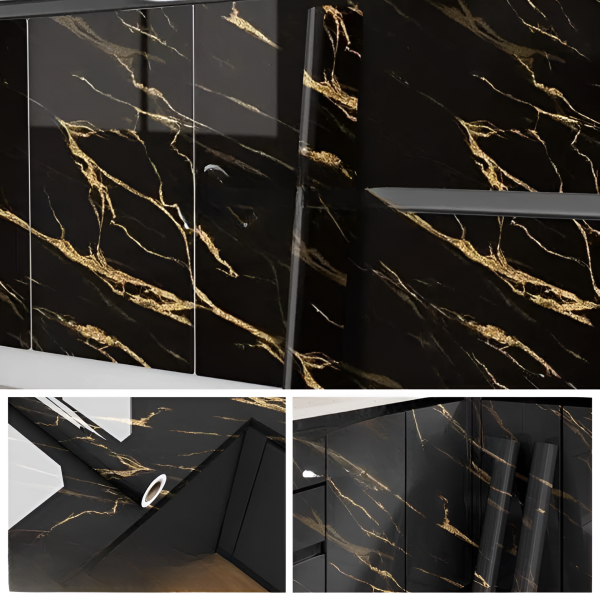 Black & Gold | Marble Sheet Sticker 60x200cm | Waterproof Self-Adhesive PVC Wallpaper for Furniture Walls - Image 4