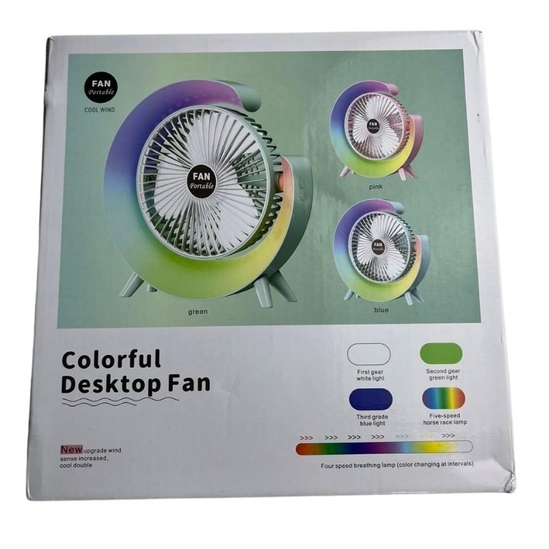 Colorful USB Rechargeable Desktop Fan | Silent Cooling, LED Ambient Light, 3-Speed Rotation - Image 8