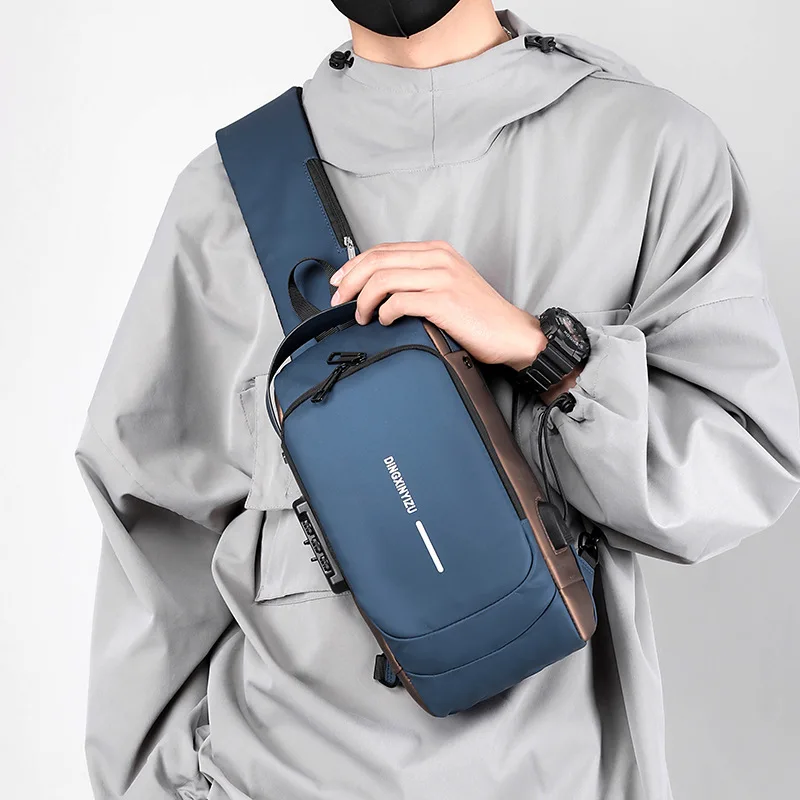 Blue & Brown | Multifunction Anti-Theft USB Charging Crossbody Shoulder Bag | Stylish, Secure, and Ready for Adventures - Image 3