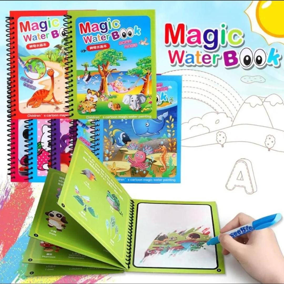 Magic Water Book with Pen + 6.5-Inch Multi-Color LCD Writing Tablet Bundle for Kids