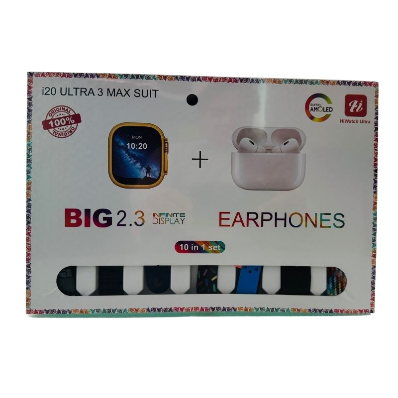 i20 Ultra Max Suit Smartwatch & Earbuds Combo – 10-in-1 Set with 7 Straps| Random - Image 3