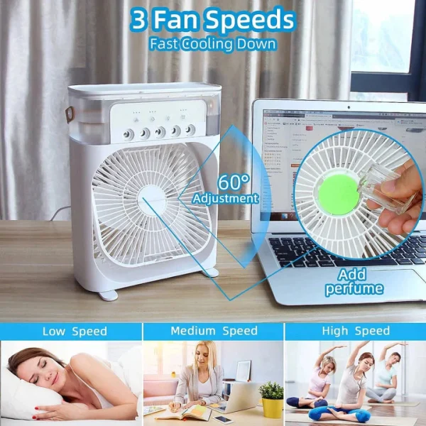 10 Inches | Large Size Portable Air Conditioner Fan | Usb Electric Fan With Led Night Light, Fine Mist Water, And Humidifier Function | Led Night Light Water Mist | Random Color - Image 4