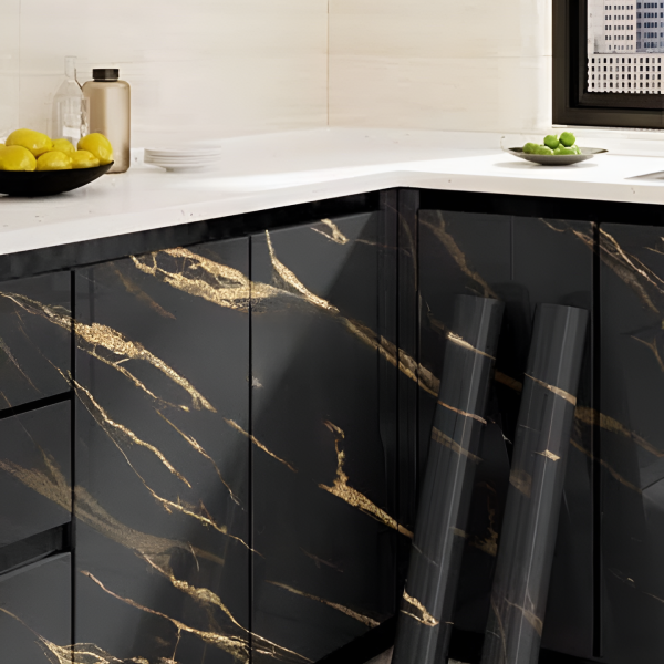 Black & Gold | Marble Sheet Sticker 60x200cm | Waterproof Self-Adhesive PVC Wallpaper for Furniture Walls - Image 2