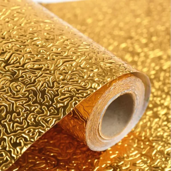 Golden Foil Kitchen Wallpaper Sticker (60*200 cm) | Peel & Stick Aluminum Foil Wallpaper | Self-Adhesive, Oil-Proof, and Waterproof for Kitchen Decor - Image 3