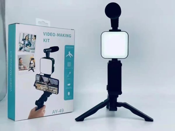 AY-49 Video Making Kit | All-in-One Vlogging Tripod with Wireless Remote, Microphone, LED Light & Mobile Holder - Image 3